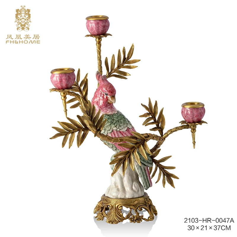 FH&HOME/凤凰美居欧式法式浪漫创意精美手工铜雕软装桌面系列烛台