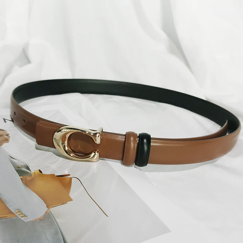 2024新款女士腰带扣双面扣头牛皮细腰带时尚百搭款韩版女束腰封带