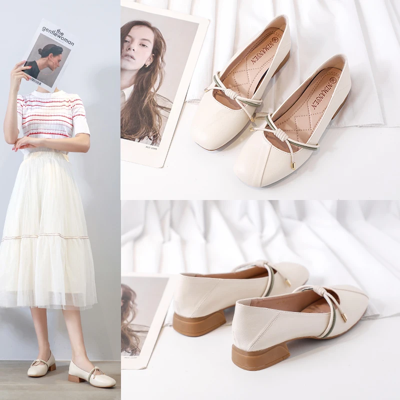 平跟软底小清新学生风34-40码时尚舒适软皮百搭浅口鞋开车女单鞋
