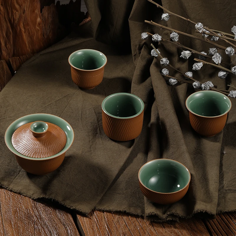 观复土香带润龙泉系列手工制作盖碗 单杯 跳刀纹