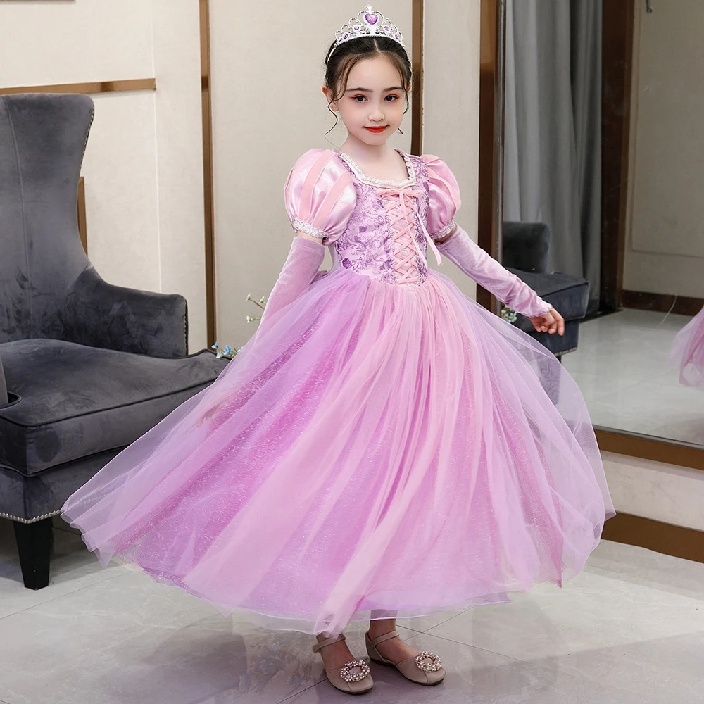 长发公主裙春秋乐佩公主同款紫色裙子儿童女童连衣裙生日礼服夏季