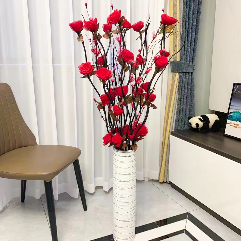 客厅玫瑰花仿真花摆件落地假花装饰花干花花束插花永生花新房装饰