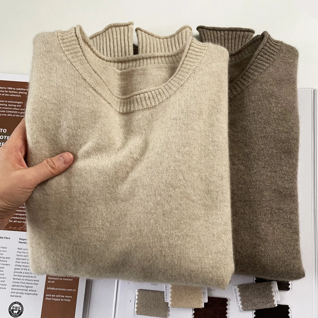 2025纯羊绒秋冬保暖圆领休闲通勤百搭针织酒红杏色长袖女款羊绒衫