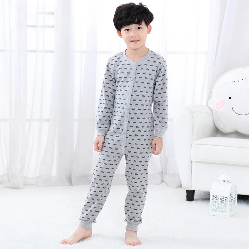 男童女童纯棉儿童连体衣春秋中大童小孩宝宝防踢睡衣薄款秋冬长袖