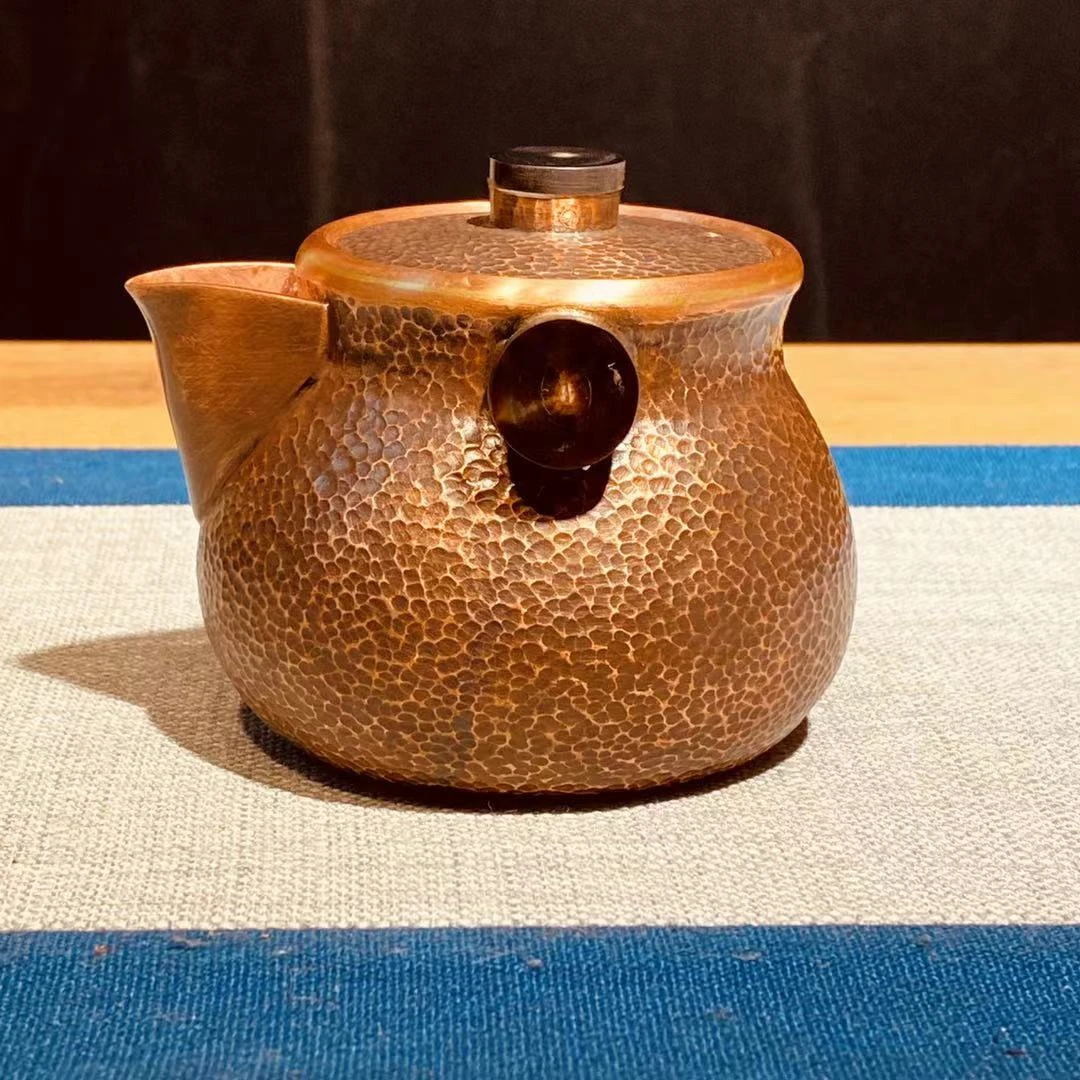 泡茶壶 黑色金钱袋宝瓶壶 紫铜宝平壶 手抓壶 锤纹泡壶纯手工