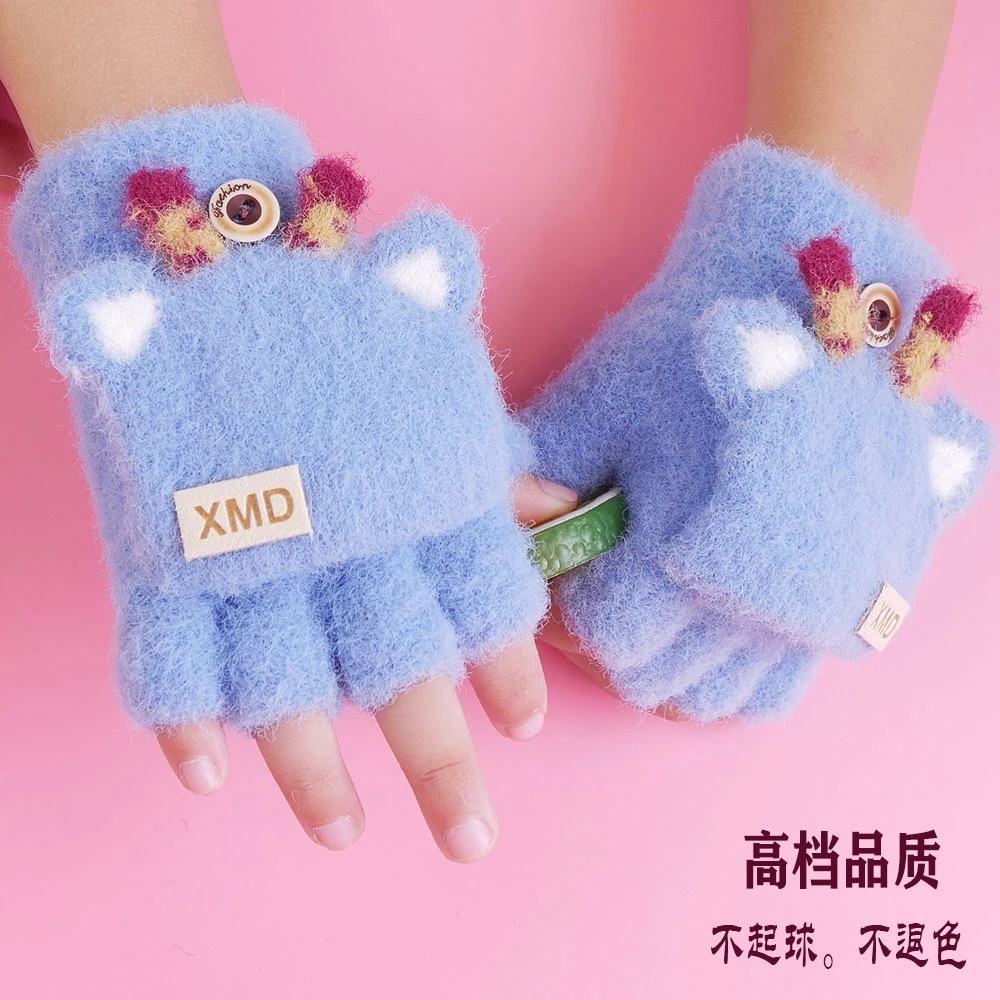 婴儿手套0-1-2-4岁男宝宝半指翻盖幼儿园女童秋冬季保暖薄款3小童