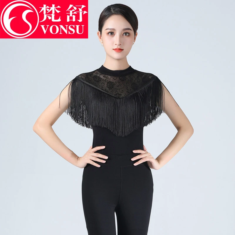 【梵舒宠粉】2021无袖流苏连体上衣舞蹈练功服形体训练服5903蕾丝