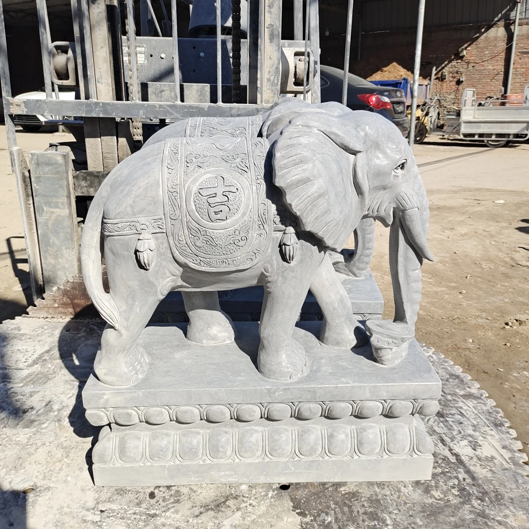 石雕工艺品大象青石材质创意中式雕刻摆设雕塑动物大象摆件