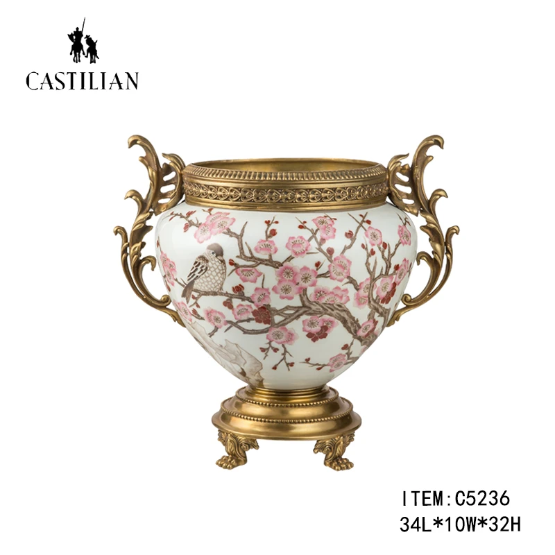 castilian/卡斯特兰桃花流水果盘玄关入户摆件餐桌果篓新中式花瓶