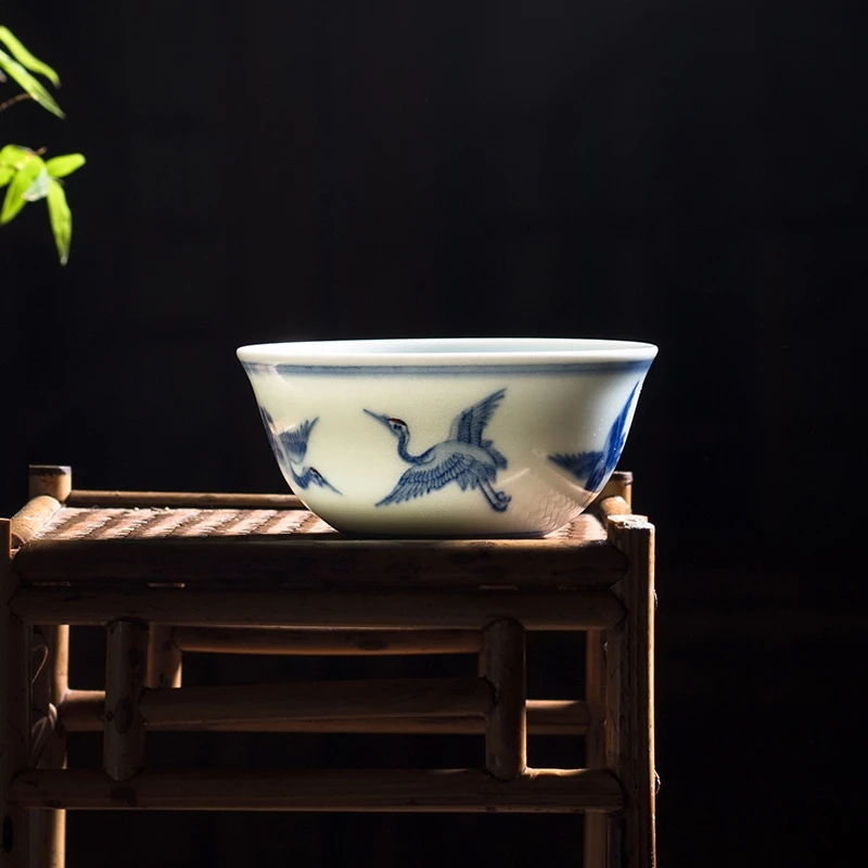 载物堂手绘青花六鹤同春杯容量100cc