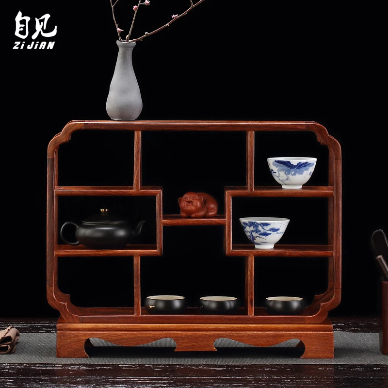 花梨木博古架实木桌面摆件饰品小型多宝格展示柜置物架茶具收纳架