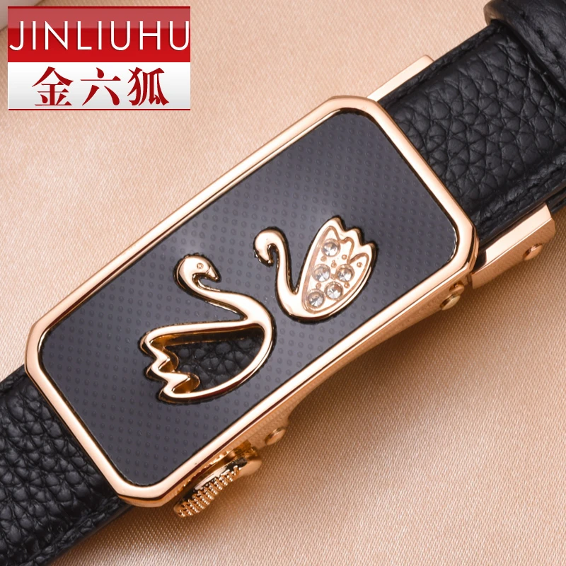 金六狐黑色装饰皮带女自动扣西裤搭细腰带女真皮百搭装饰牛仔裤带