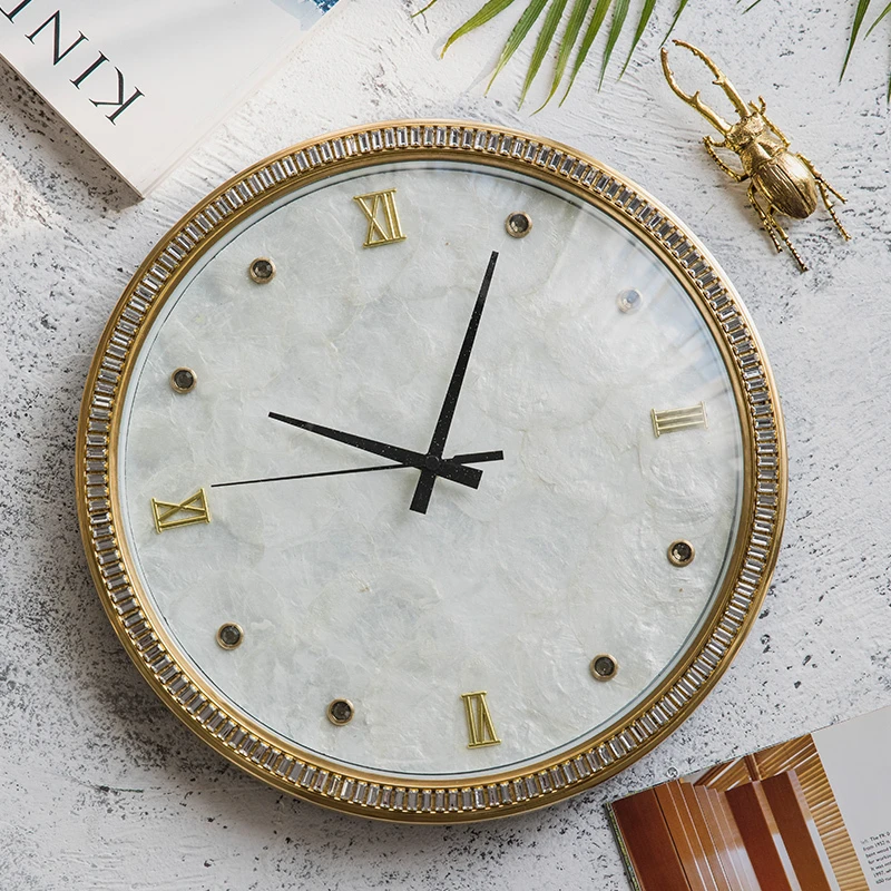 HOPPEN HOUSE/赫本家美式轻奢铜制贝壳镶钻挂钟