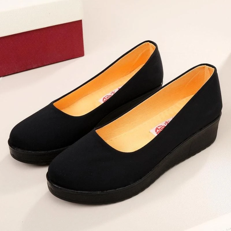 2019新款春秋夏季老北京布鞋女鞋单鞋松糕底厚底黑色工作鞋工装鞋