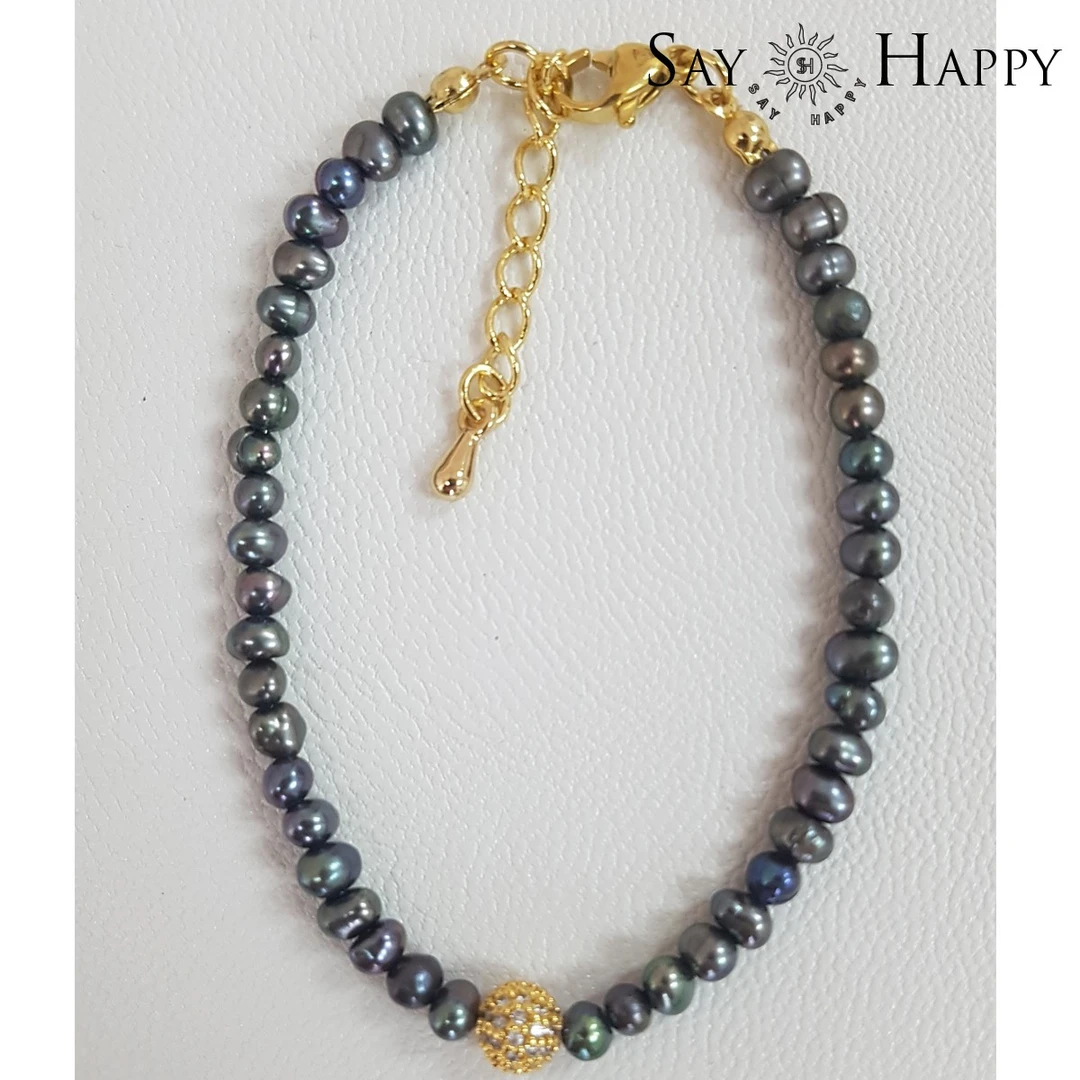 铜合金手链 SAY HAPPY 韩国风镶嵌球形手链