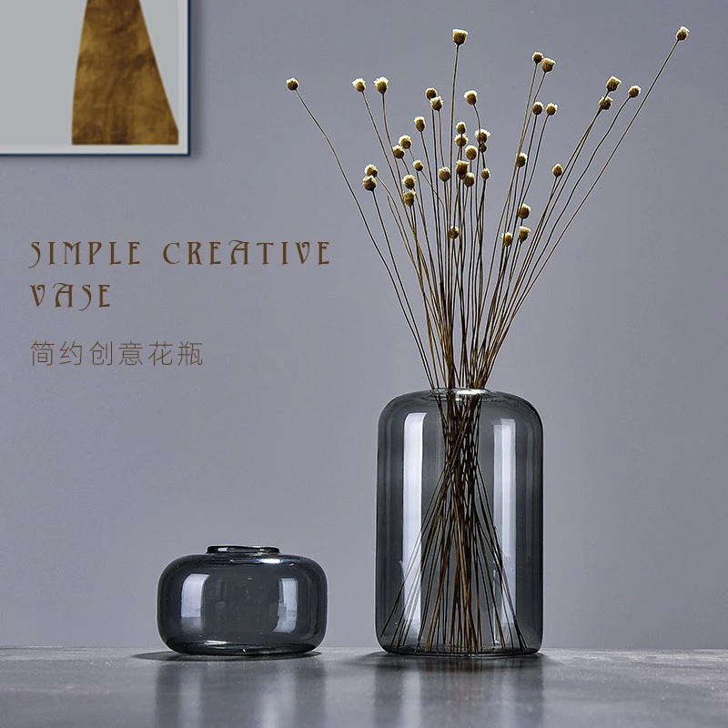 ins花瓶玻璃绿萝桌面水培花瓶透明灰色简约创意插花干花瓶北欧风