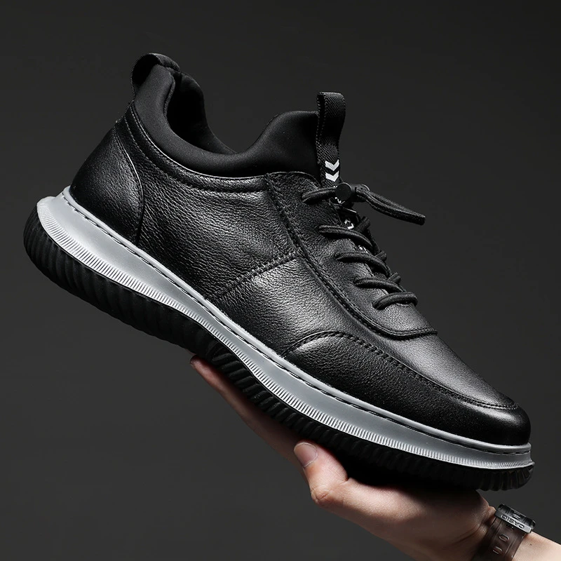 【1269】 头层牛皮秋冬休闲鞋百搭运动鞋真皮厚底防滑老爹鞋男士