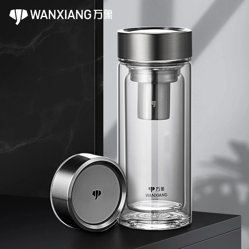 万象双层玻璃杯办公室水杯送礼家用休闲茶水杯可车载杯子V148L