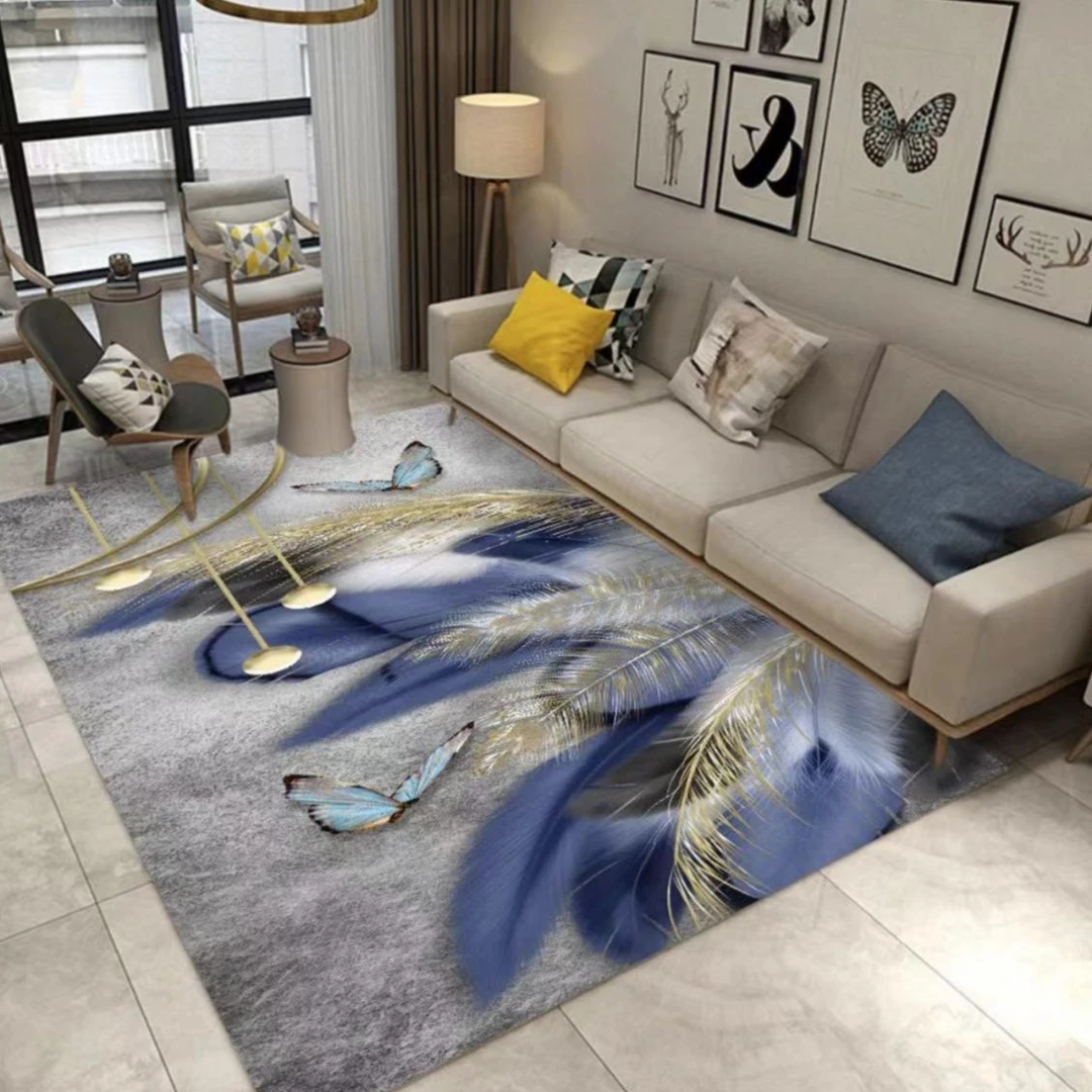 客厅入户地毯【出水芙蓉】多种尺寸金钻绒3D立体羽毛印染防尘地毯
