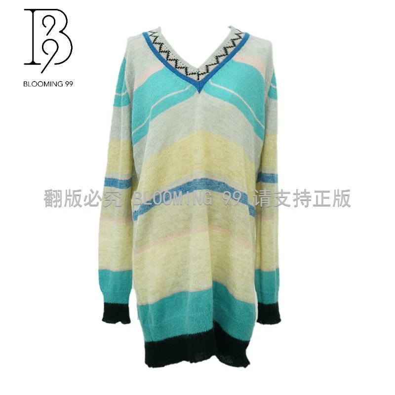 【B99官方旗舰店】女装拼色毛衣女中长款上衣套头针织19NGW003