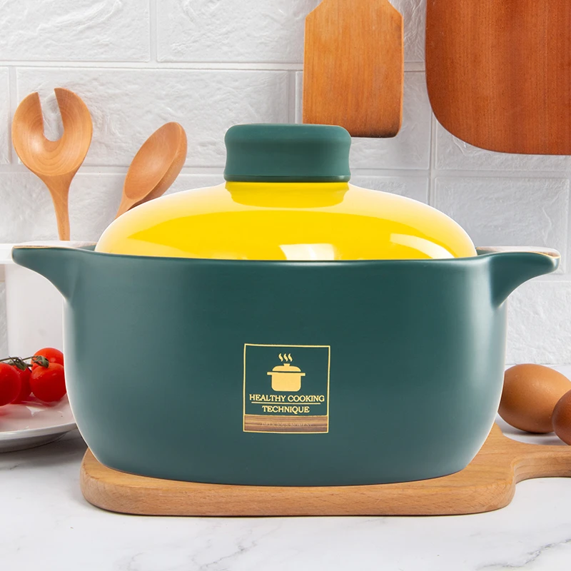 【自营】5L大容量柚米高端仿木纹加厚陶瓷砂锅煮粥煲汤炖锅带硅胶套