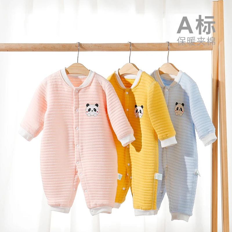 婴儿保暖连体衣服秋冬加厚夹棉爬服男女宝宝哈衣秋装卡通外出服预