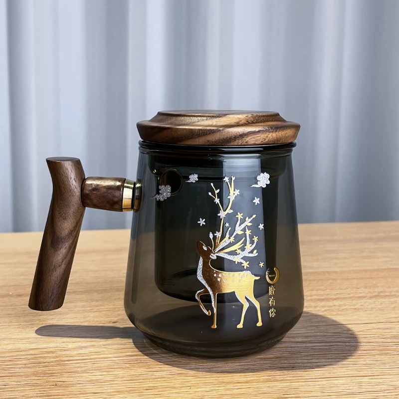 全度玻璃杯茶杯加厚带盖过滤水杯子花茶杯家用创意大容量日式耐热