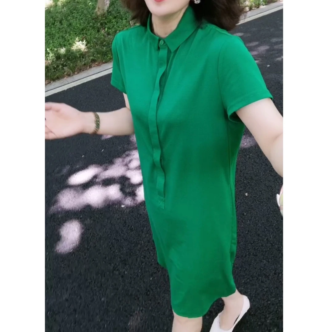 新款休闲弹力气质中长款短袖连衣裙