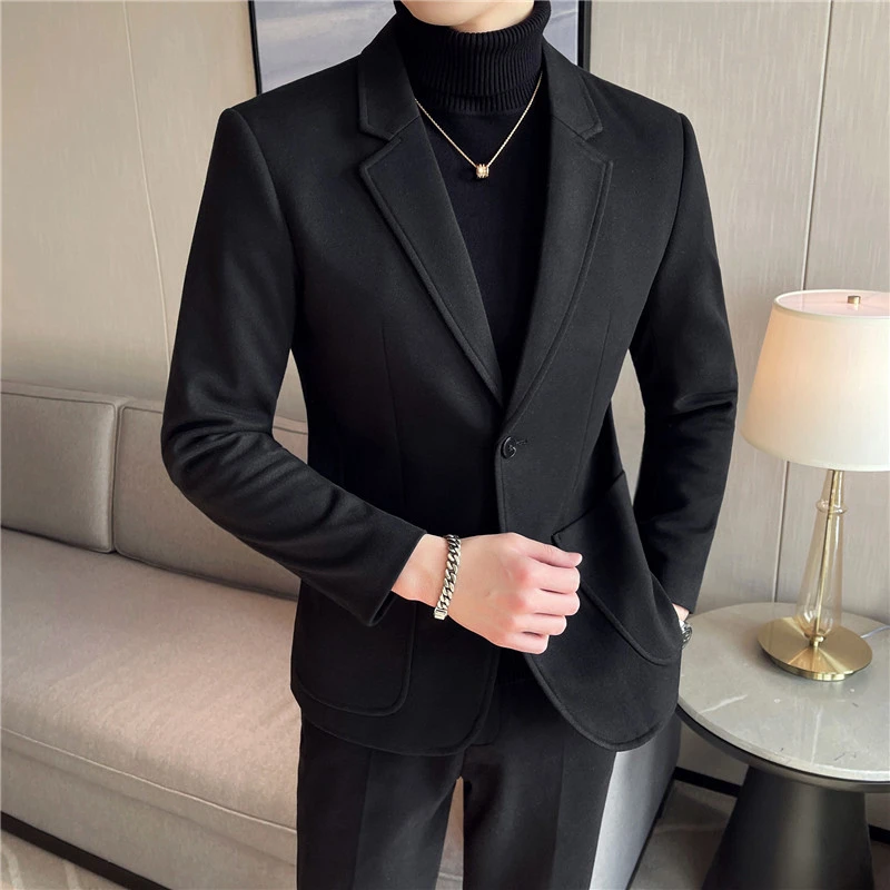 秋冬装男士毛呢休闲西服外套帅气呢子西服加厚DX208修身西装套装