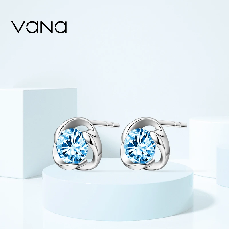 VANA 925银合成锆石耳饰 三叶草系列 海洋之心耳钉原创小众设计感