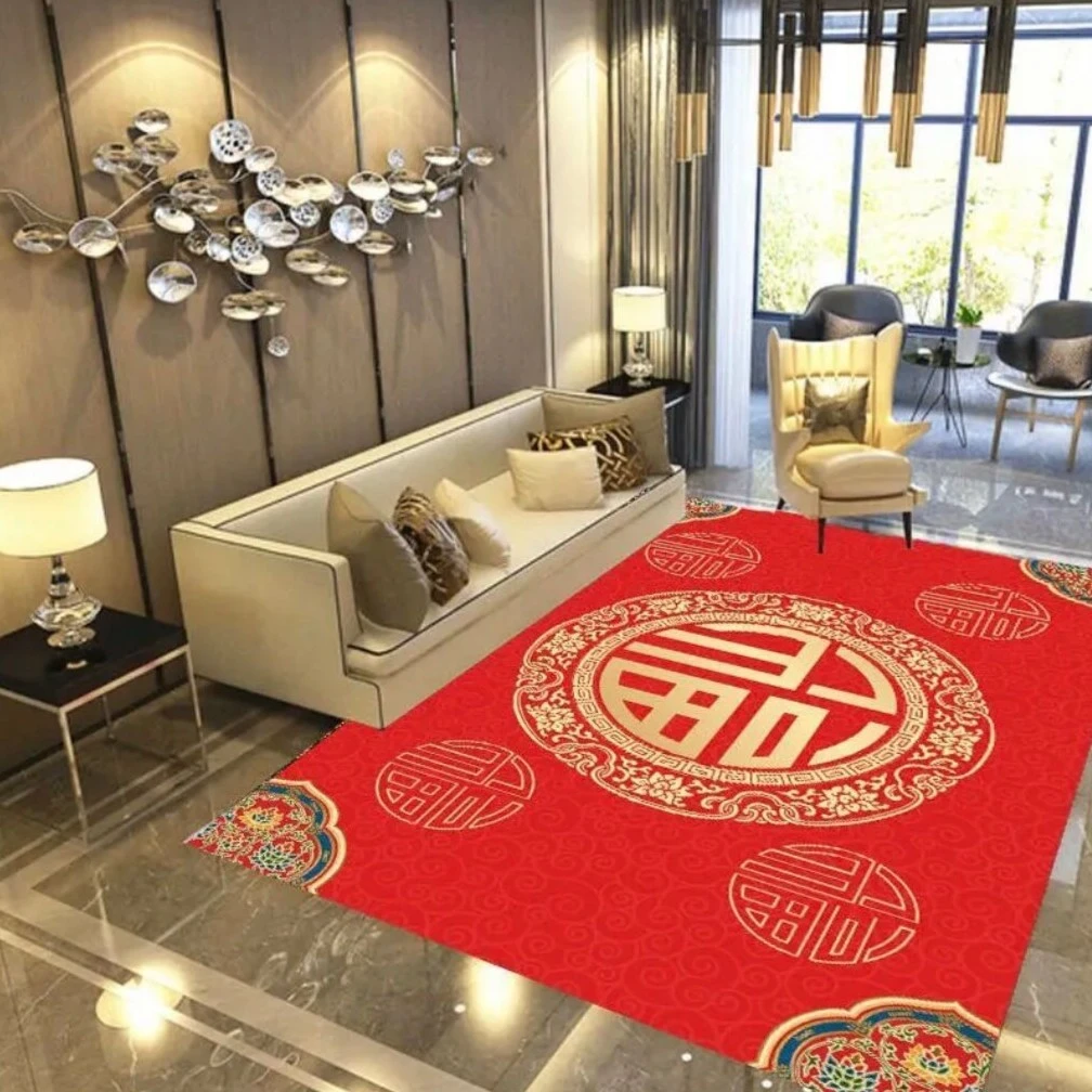 [五福临门]大门口地毯垫客厅地毯大红喜庆婚庆金钻绒大门口防滑垫