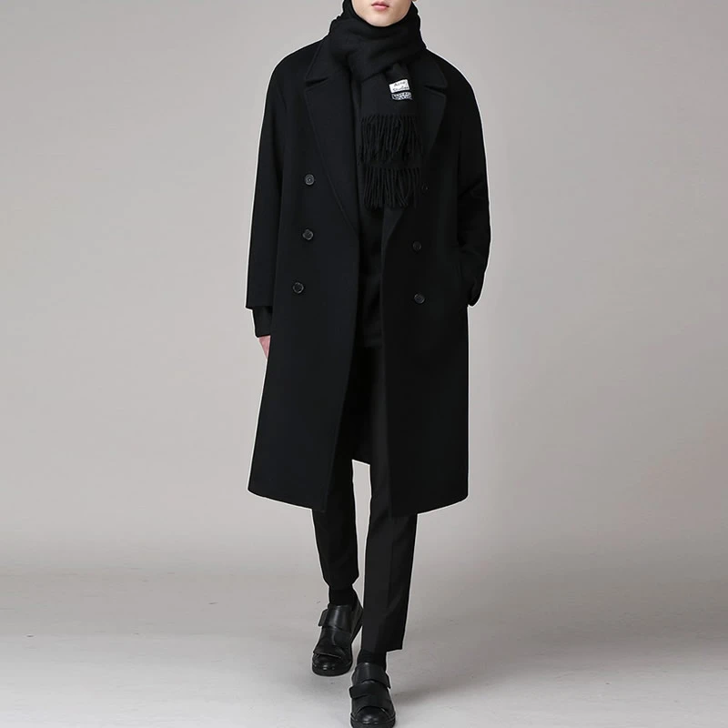 秋冬毛呢大衣男款中长款冬季加厚韩版呢子男士风衣外套双排扣