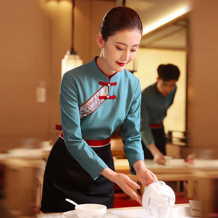 衣研堂餐厅服务员工作服女中式餐饮饭店茶楼火锅店工作装长袖秋季
