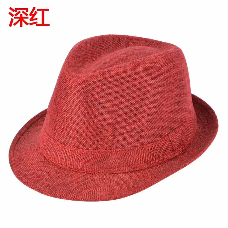 卫 亚麻帽子男小礼帽透气爵士帽舞台帽子英伦绅士帽黑色复古休闲