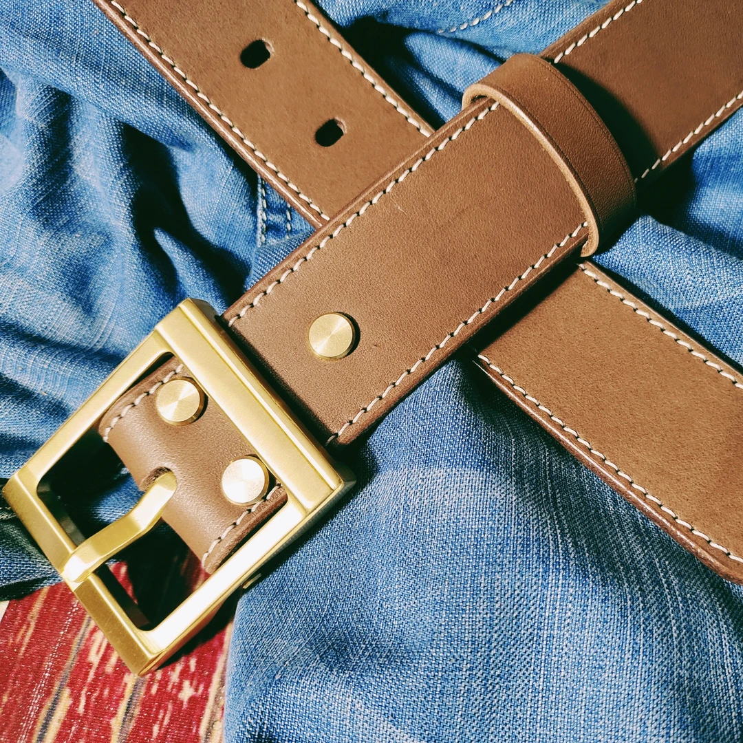 万悟手作阿美咔叽风格纯手工美式复古皮带休闲腰带纯铜扣头