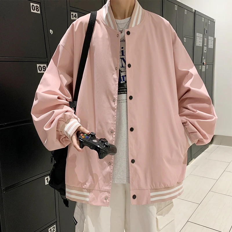 立领条纹排扣宽松韩版夹克休闲百搭潮流外套港风秋季痞帅长袖上衣