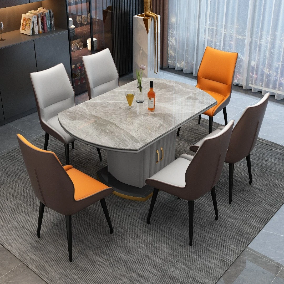 轻奢岩板餐桌现代简约可变圆桌储物饭桌家用小户型电磁炉伸缩餐桌