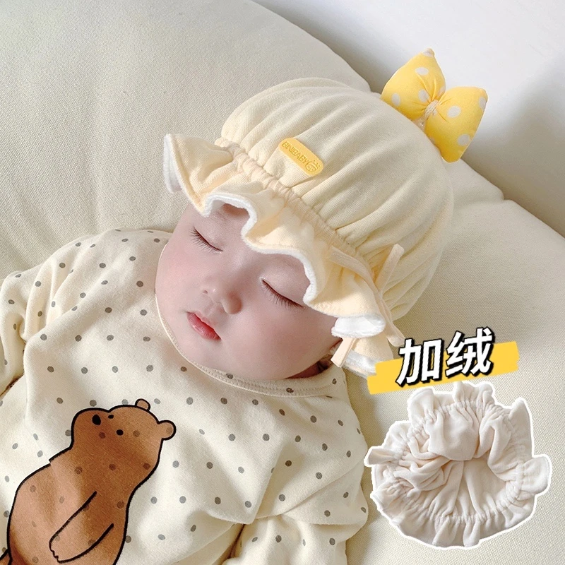 婴儿帽子春秋季0-3-6月可爱婴幼儿棉公主新生儿保暖胎帽冬薄款