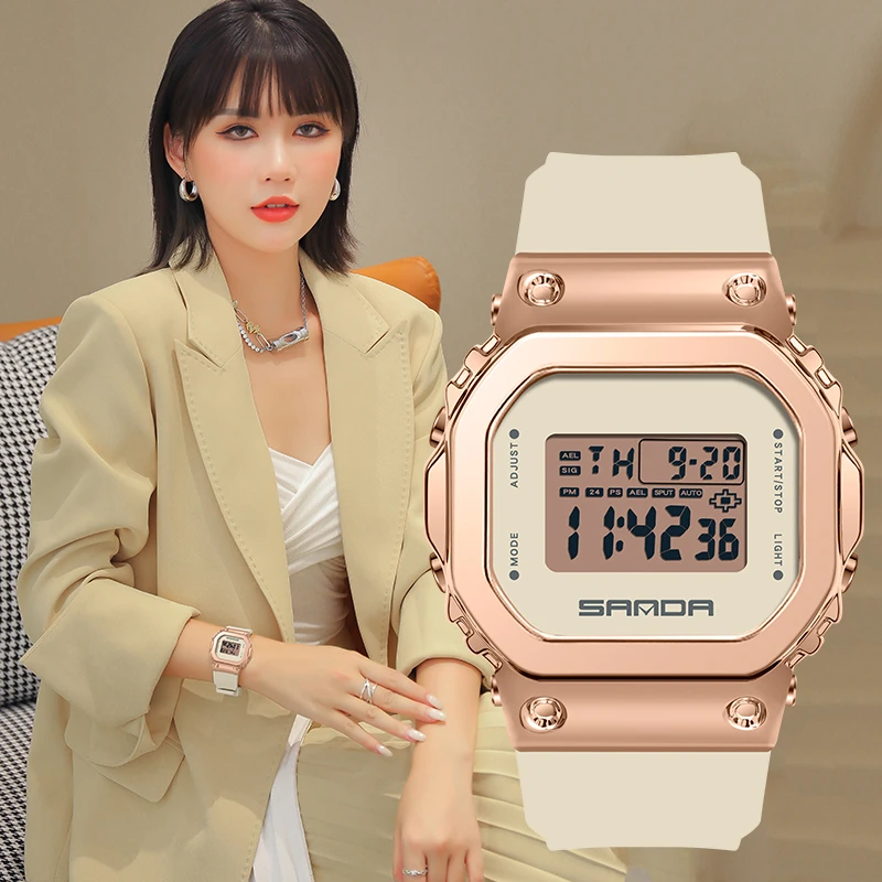 方块金属电子表男士学生时尚潮流防水运动腕表高档轻奢手表女闺蜜