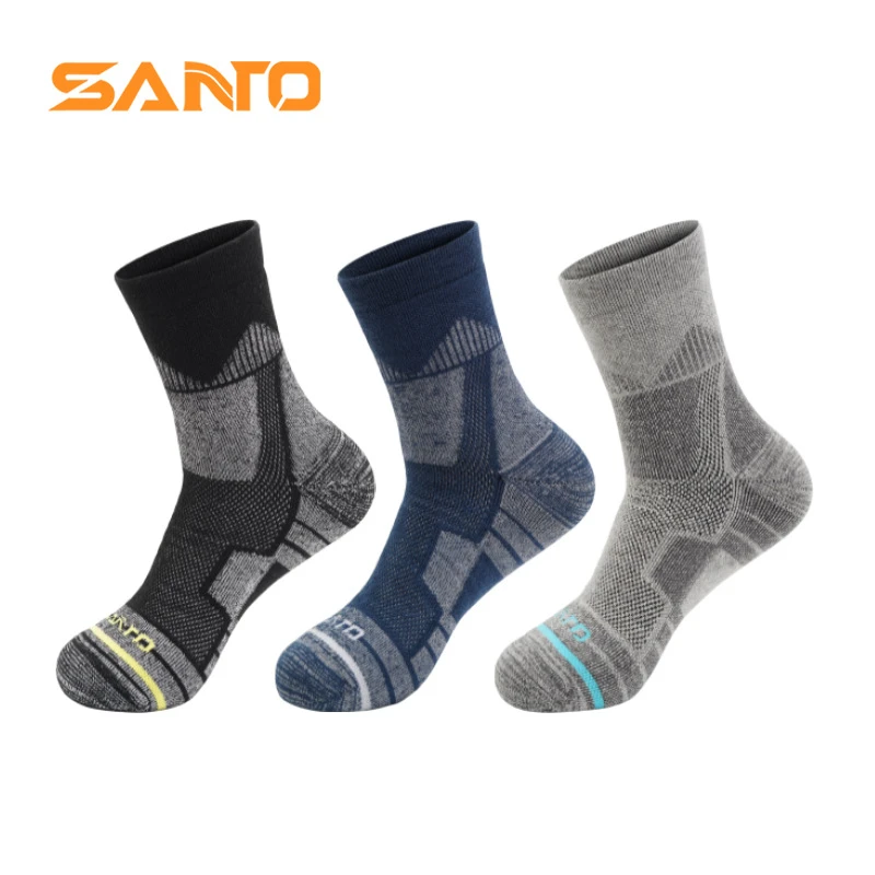 山拓SANTO三双装加厚毛圈保暖登山跑步袜透气防臭运动速干袜子