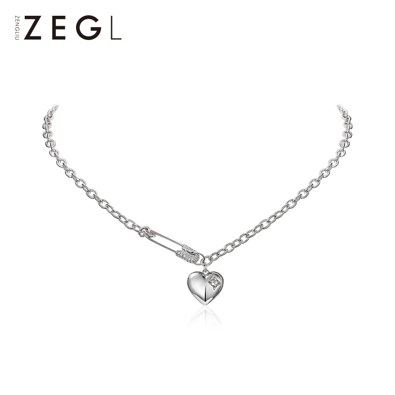 ZEGL 铜合金项链 爱心回形针项链轻奢新款ins小众时尚饰品配饰