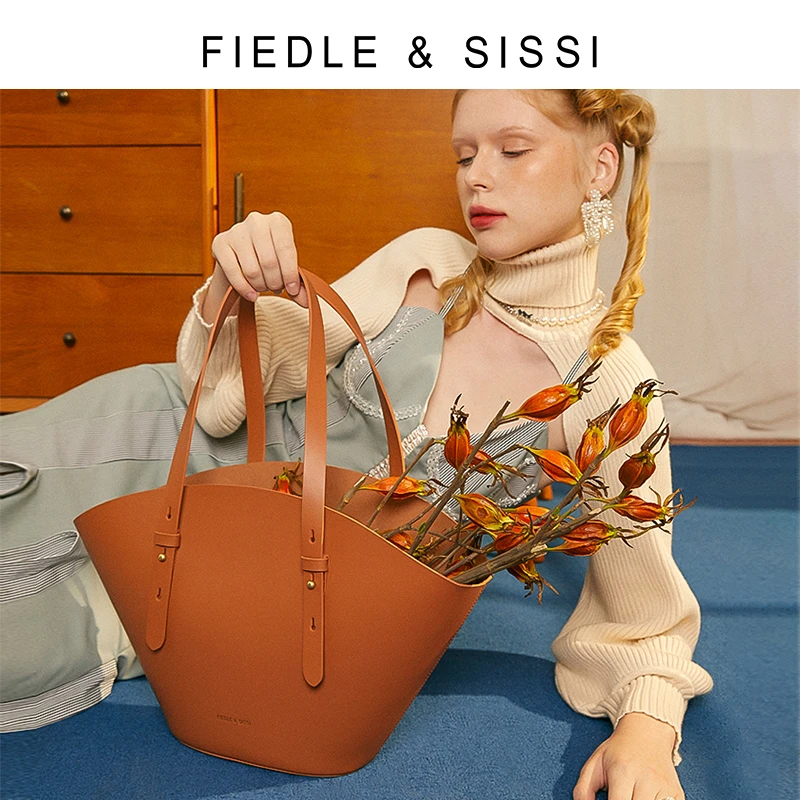 FIEDLE&SISSI菲德茜茜真皮大容量扇形托特包包牛皮焦糖色大气女