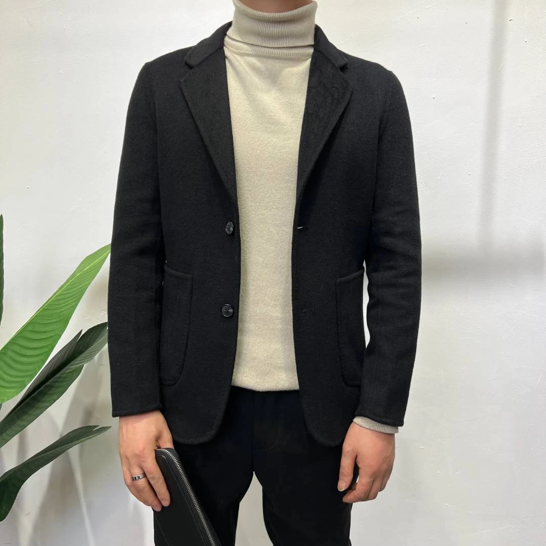 204双面羊毛短款西服韩版修身显瘦 秋冬小个子时尚百搭上衣男士