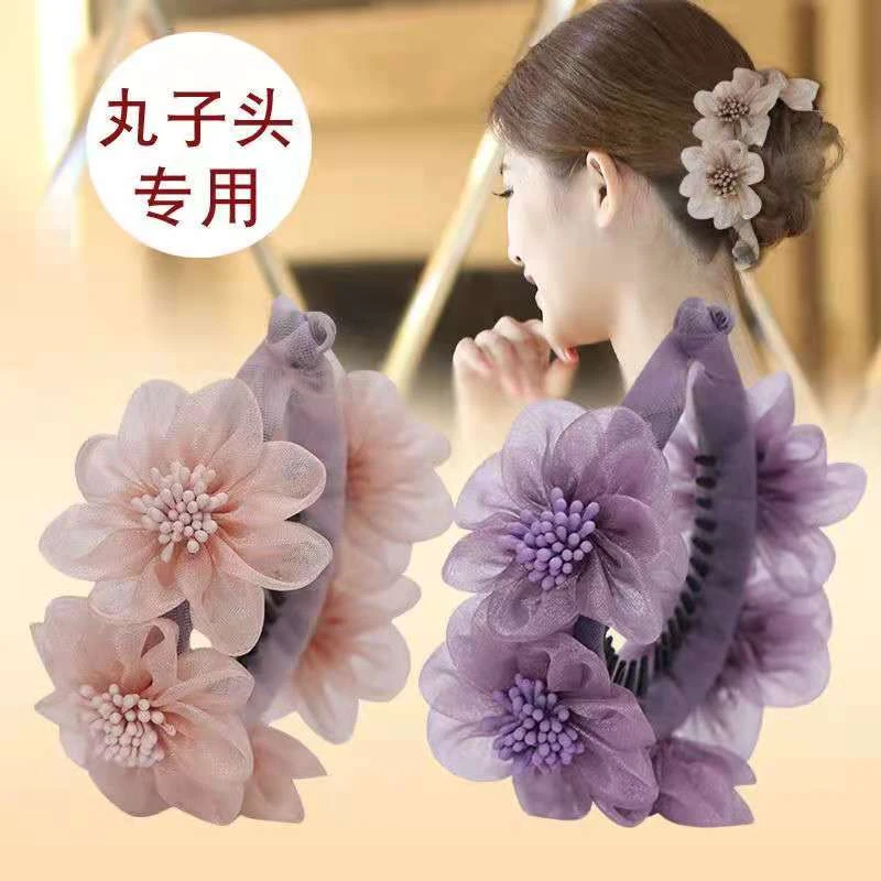 非金属布艺发饰 盘发神器丸子头发夹发卡韩版发饰花朵发夹妞妞夹