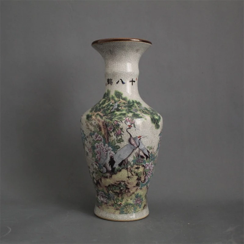 仿清乾隆粉彩十八鹤图花瓶景德镇仿古陶瓷家居装饰摆件展柜收藏品