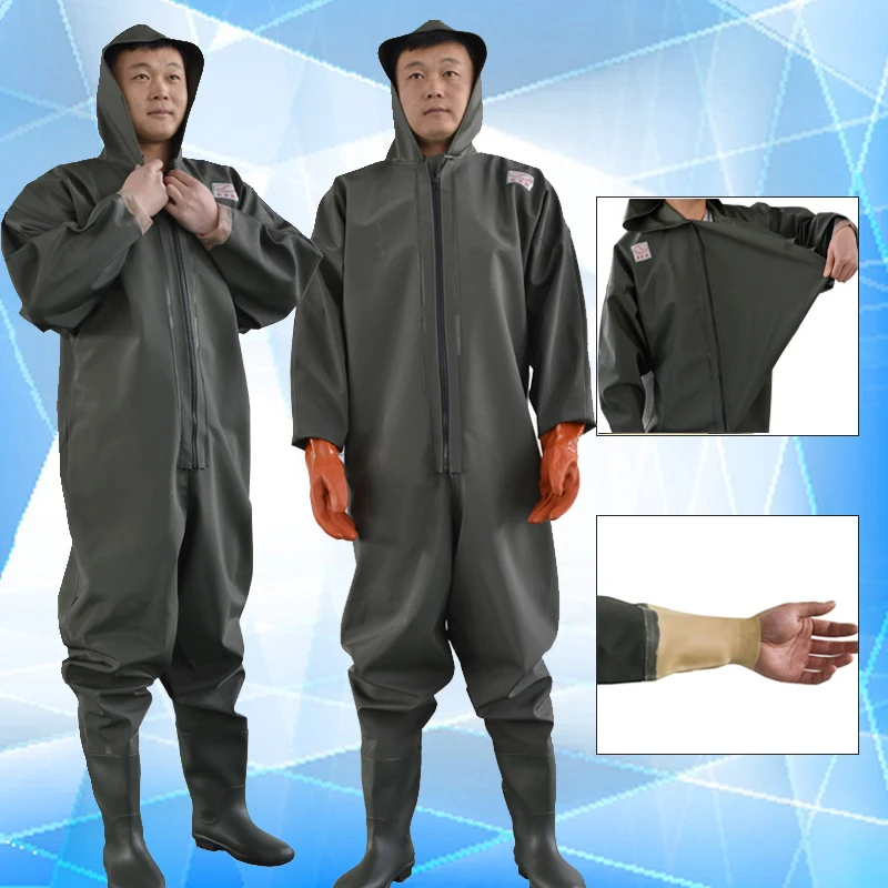 红诗雨全身下水裤加厚捕鱼雨裤防水衣抓鱼连体下水服挖藕服水叉裤