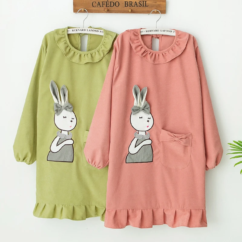 厨房家用围裙可爱日系防水防油罩衣外套大人女长袖韩版时尚工作服