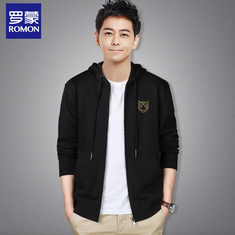 Romon/罗蒙RM1669秋冬季新款开衫连帽卫衣中青年百搭开衫上衣男装