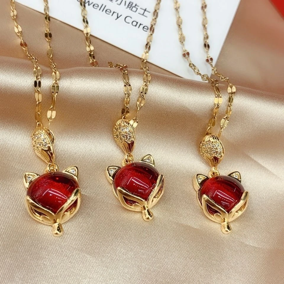 福爱朵 钛钢项链 韩版小狐狸吊坠锁骨链项链 (D1613)情人节气质