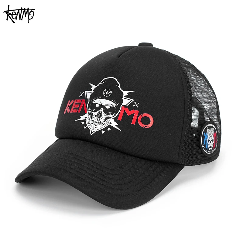 肯默黑色棒球帽女潮牌夏款网眼透气骷髅帽子男士潮流鸭舌帽